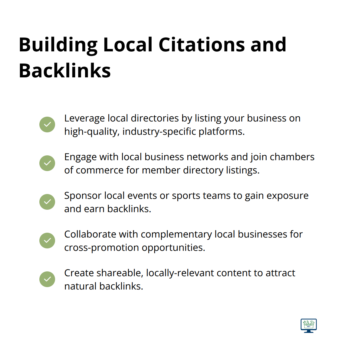 Checklist of methods for building local citations and backlinks for improved local SEO