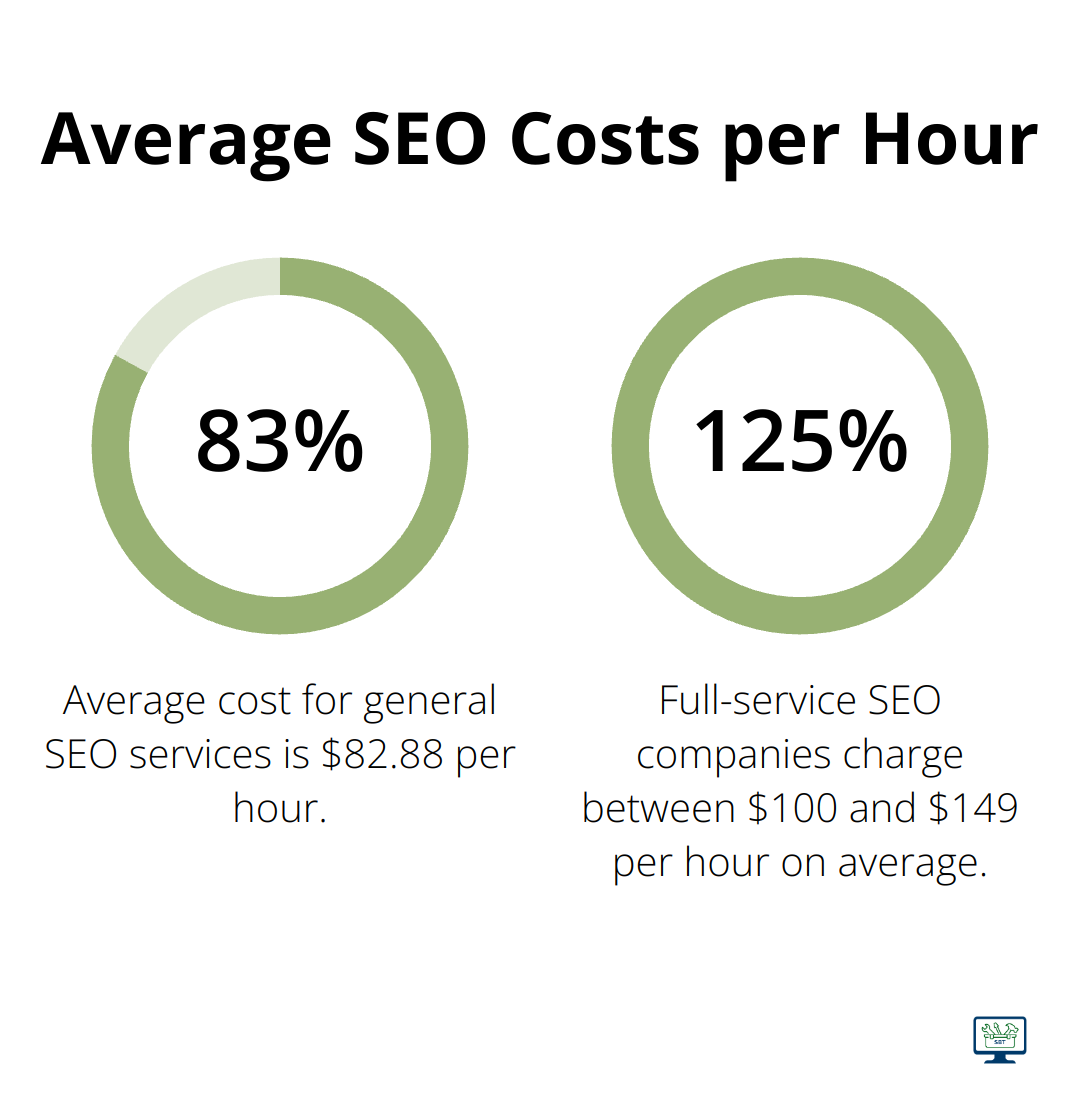 Chart showing average SEO costs: $82.88 for general SEO, and $100-$149 for full-service SEO companies - seo charge